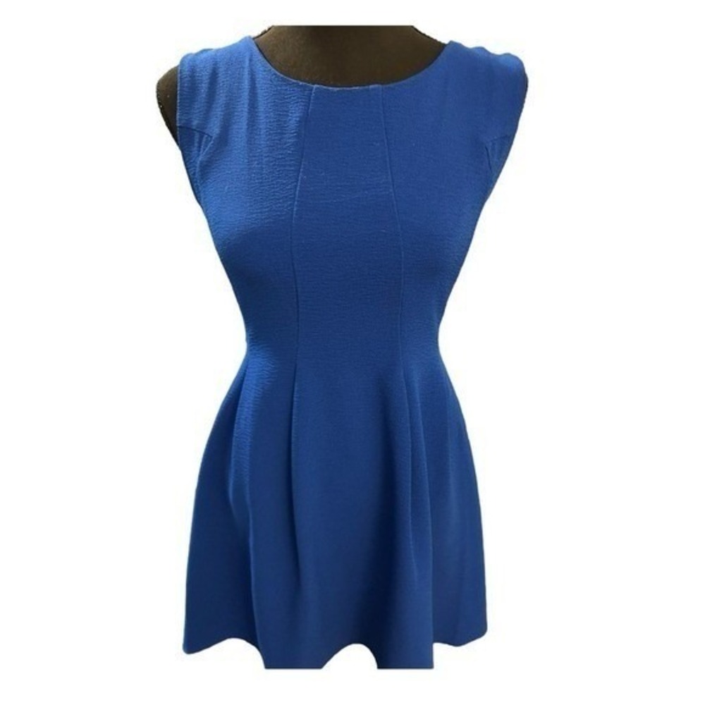 GB Gianni Bini Royal Blue Fit Flare Dress Sleeveless Gold Zip